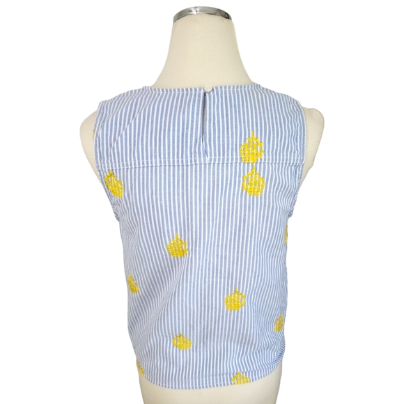 J. Crew Blue Striped Sleeveless Top Embroidered Pineapple SZ 6 - Picture 3 of 11